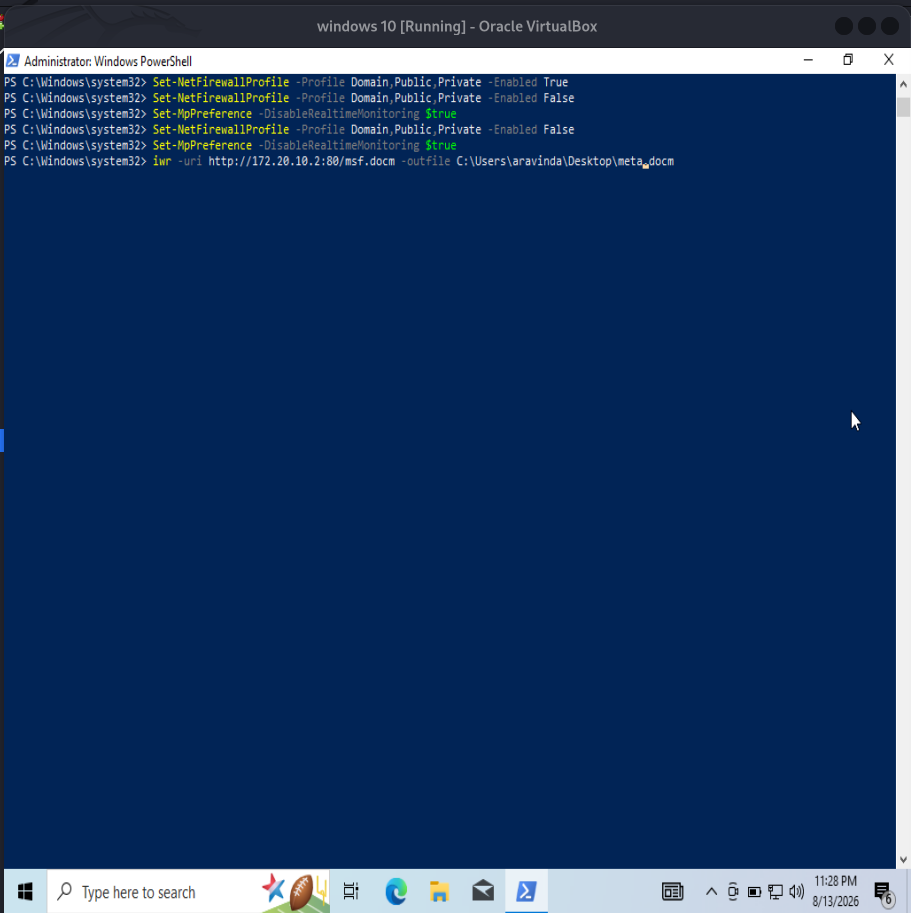Firewall and Defender disabled via PowerShell