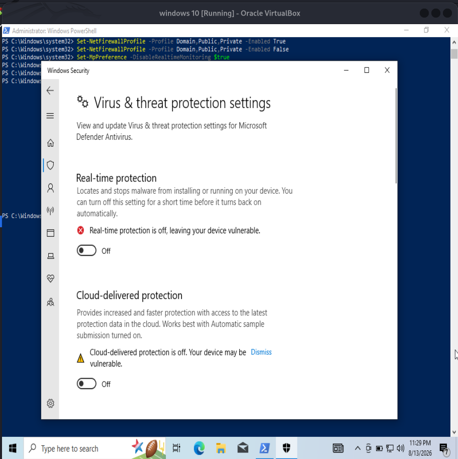 Virus and threat protection disabled in Windows Security