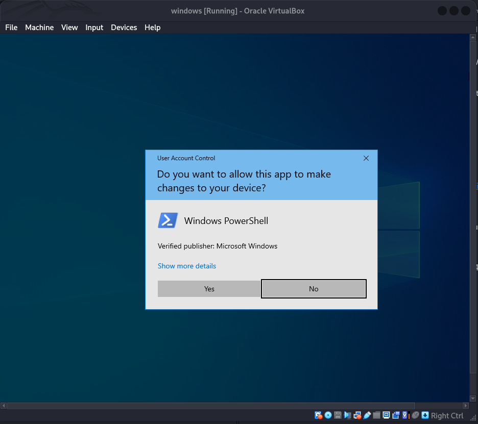 Windows User Account Control prompt asking to allow PowerShell to make changes